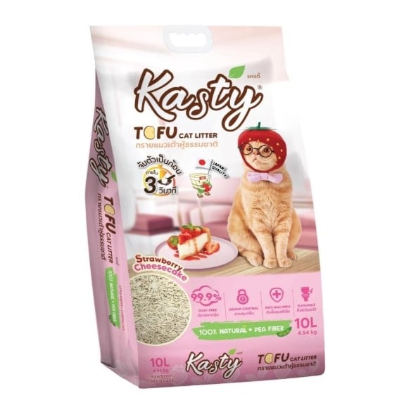 ทรายแมวเต้าหู้ kasty กลิ่นสตอเบอรี่ชีสเค้ก ขนาด 10 ลิตร_0